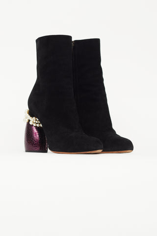 Dries Van Noten Black Suede Embellished Heeled Boot