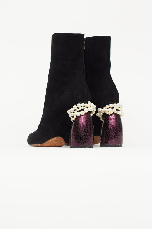 Dries Van Noten Black Suede Embellished Heeled Boot