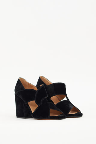 Dries Van Noten Black Velvet Caged Block Heel