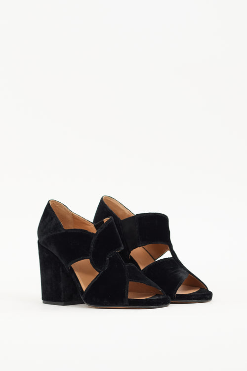 Dries Van Noten Black Velvet Caged Block Heel