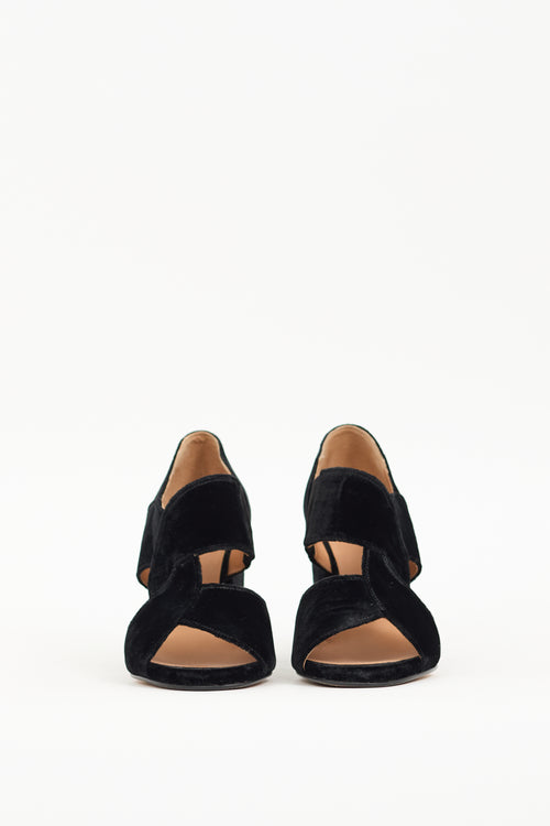 Dries Van Noten Black Velvet Caged Block Heel