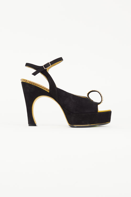 Dries Van Noten Black 
Gold Suede Heel