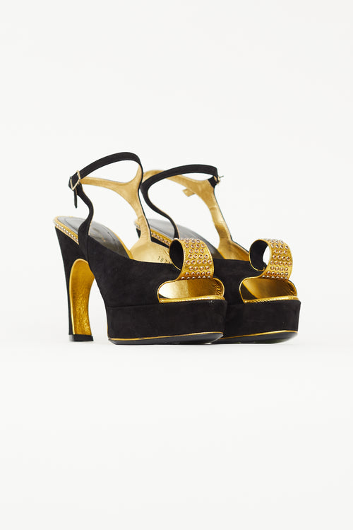 Dries Van Noten Black 
Gold Suede Heel