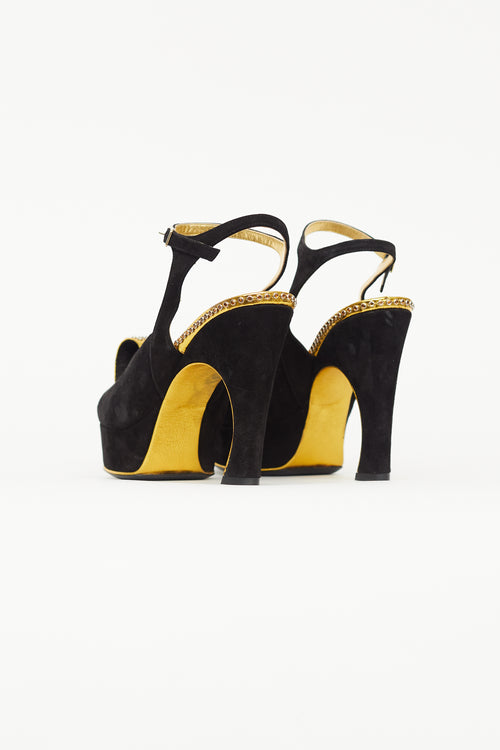 Dries Van Noten Black 
Gold Suede Heel