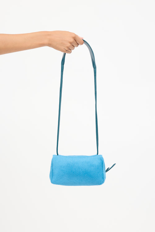 Dries Van Noten Blue Textured Hair Small Fold Over Bag