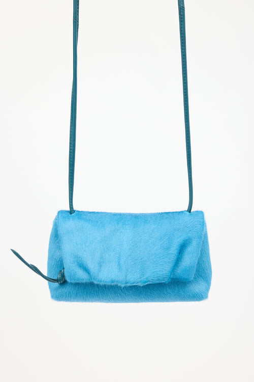 Dries Van Noten Blue Textured Hair Small Fold Over Bag