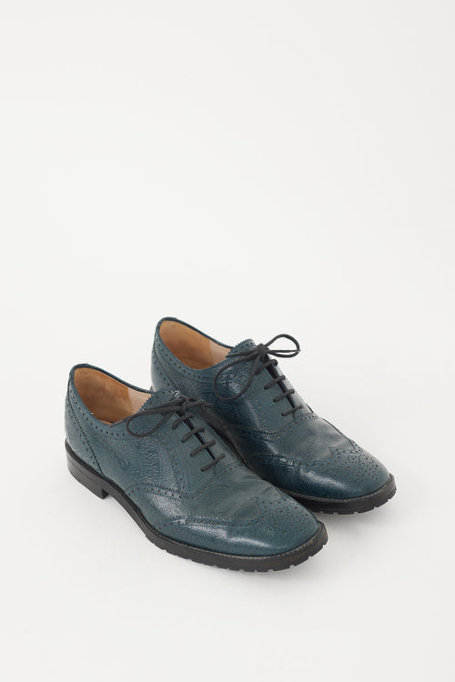 Dries Van Noten Blue Embossed Leather Brogue