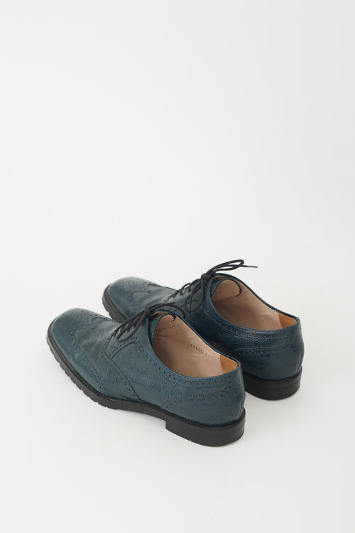 Dries Van Noten Blue Embossed Leather Brogue