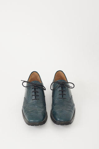 Dries Van Noten Blue Embossed Leather Brogue