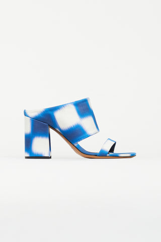 Dries Van Noten Blue 
White Satin Print Mule