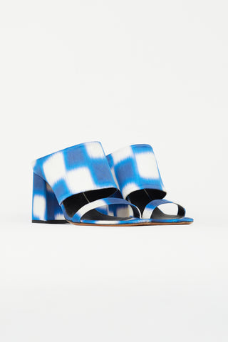 Dries Van Noten Blue 
White Satin Print Mule