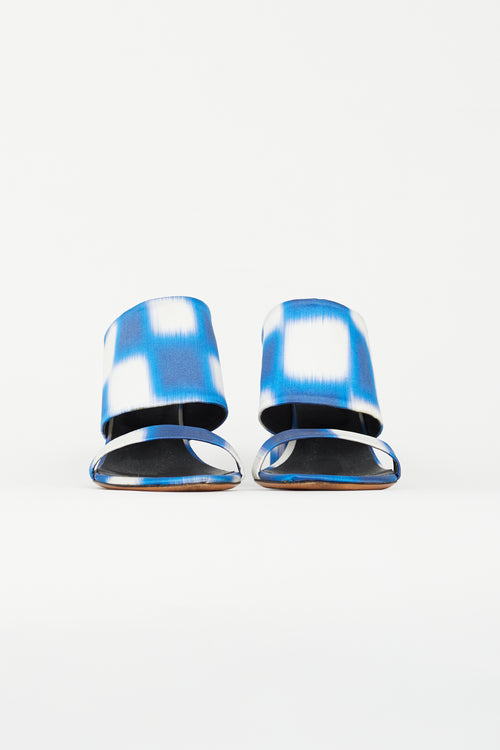 Dries Van Noten Blue 
White Satin Print Mule