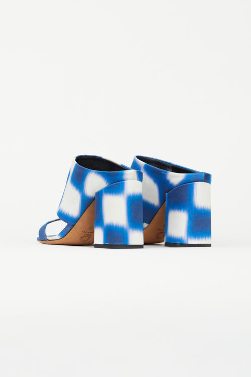 Dries Van Noten Blue 
White Satin Print Mule