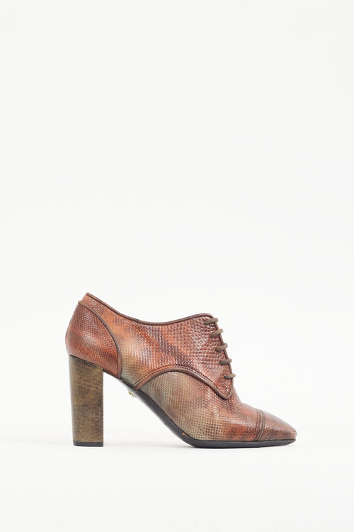 Dries Van Noten Brown 
Multicolour Textured Leather Lace Up Bootie