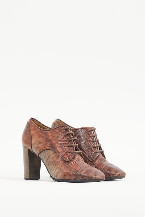 Dries Van Noten Brown 
Multicolour Textured Leather Lace Up Bootie