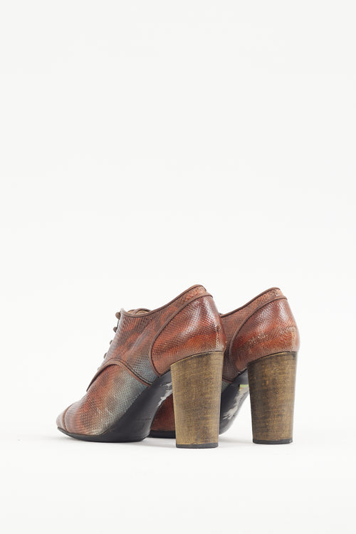 Dries Van Noten Brown 
Multicolour Textured Leather Lace Up Bootie