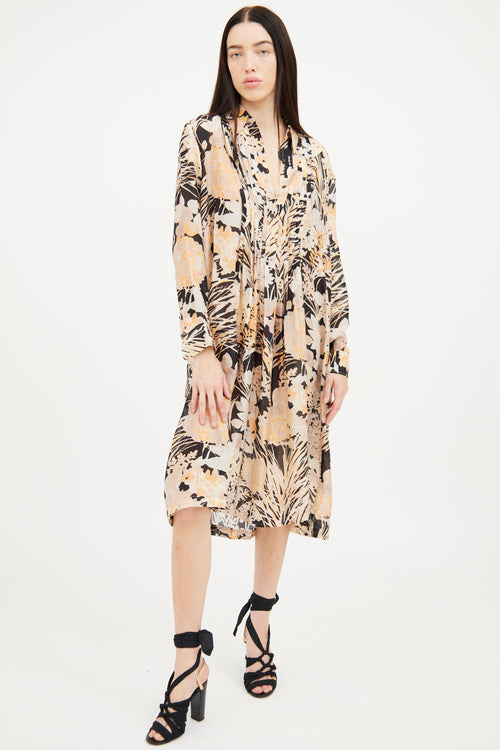 Dries Van Noten Beige Multi Colour Silk Dress