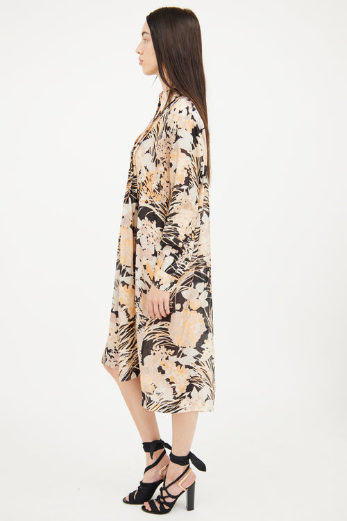 Dries Van Noten Beige Multi Colour Silk Dress