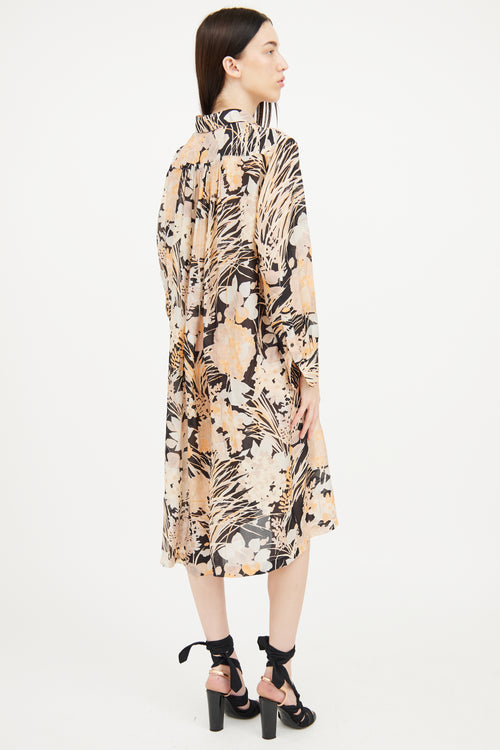 Dries Van Noten Beige Multi Colour Silk Dress