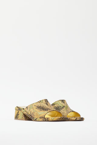 Dries Van Noten Gold 
Green Brocade Sandal