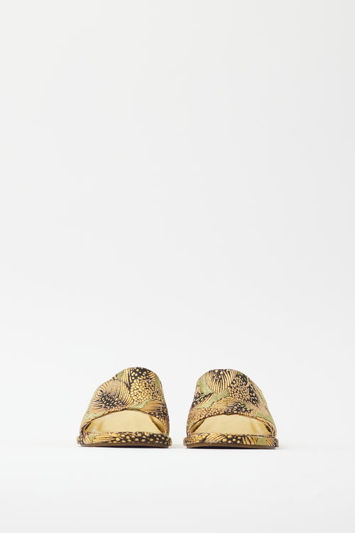 Dries Van Noten Gold 
Green Brocade Sandal