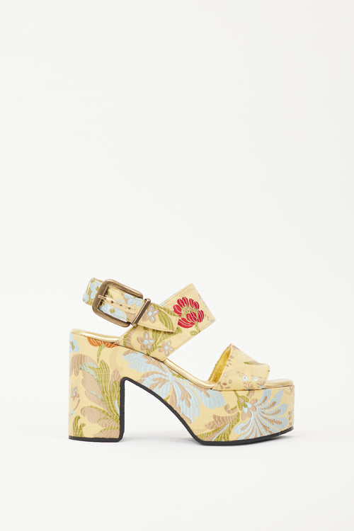 Dries Van Noten Gold 
Multicolour Floral Jacquard Platform Sandal