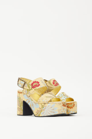 Dries Van Noten Gold 
Multicolour Floral Jacquard Platform Sandal