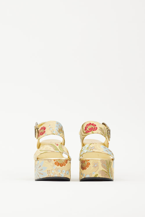 Dries Van Noten Gold 
Multicolour Floral Jacquard Platform Sandal