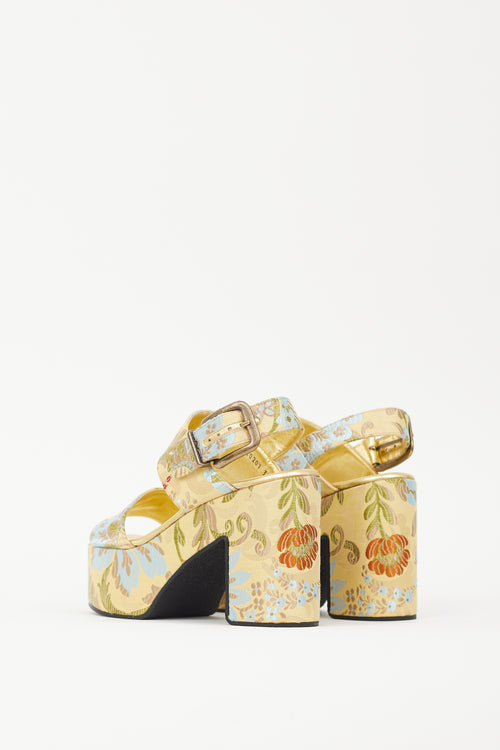 Dries Van Noten Gold 
Multicolour Floral Jacquard Platform Sandal