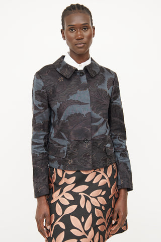 Dries Van Noten Green 
Black Floral Blazer