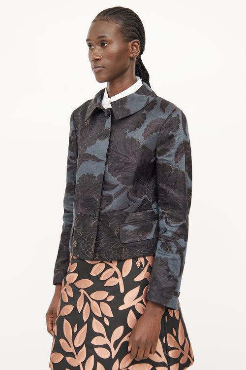 Dries Van Noten Green 
Black Floral Blazer