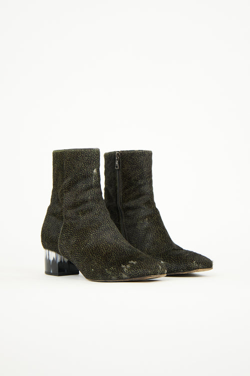 Dries Van Noten Dark Green Printed Hair Heeled Boot