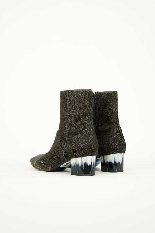 Dries Van Noten Dark Green Printed Hair Heeled Boot