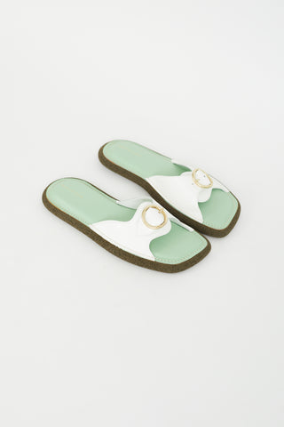 Dries Van Noten Green 
White Leather Buckle Sandal