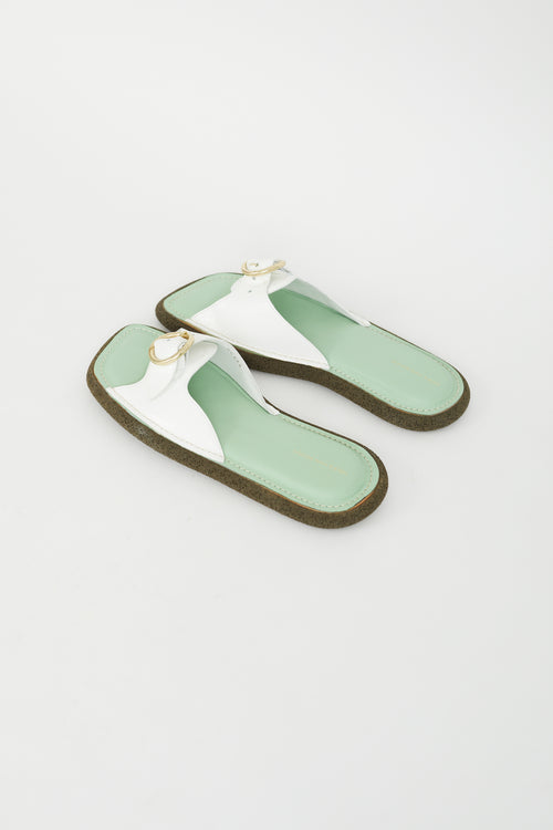 Dries Van Noten Green 
White Leather Buckle Sandal