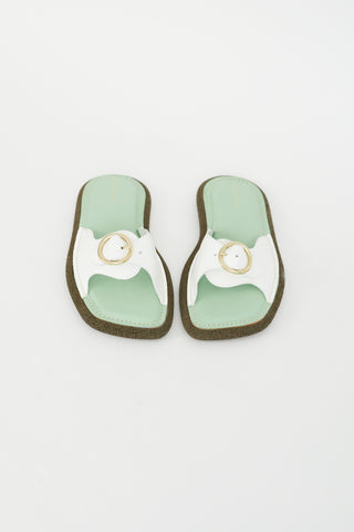 Dries Van Noten Green 
White Leather Buckle Sandal