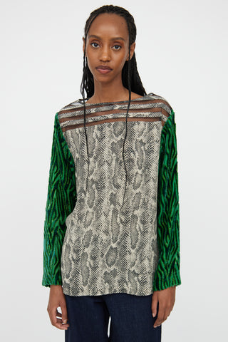 Dries Van Noten Green 
Beige Patterned Blouse