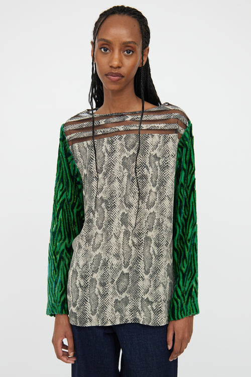 Dries Van Noten Green 
Beige Patterned Blouse