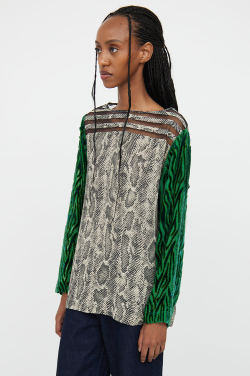 Dries Van Noten Green 
Beige Patterned Blouse