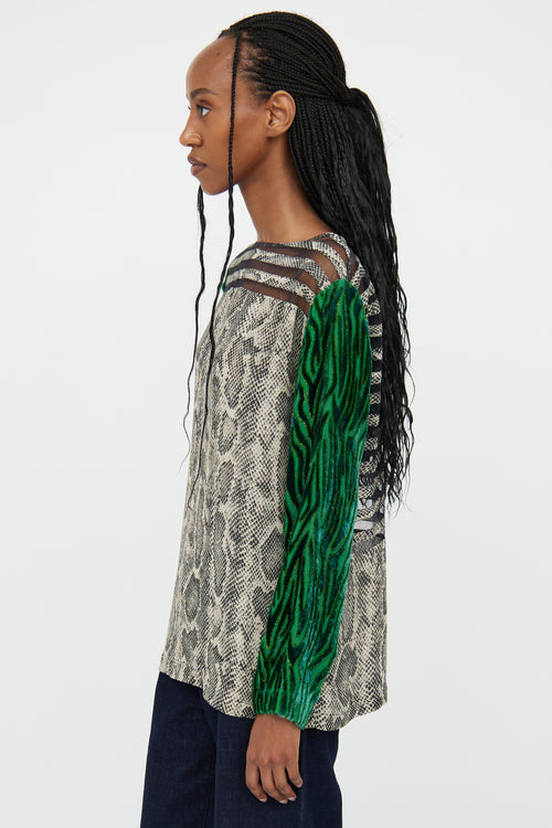 Dries Van Noten Green 
Beige Patterned Blouse