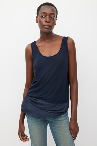 Dries Van Noten Navy Silk 
Cotton Layered Top