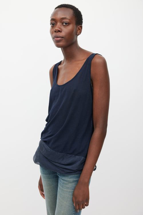 Dries Van Noten Navy Silk 
Cotton Layered Top