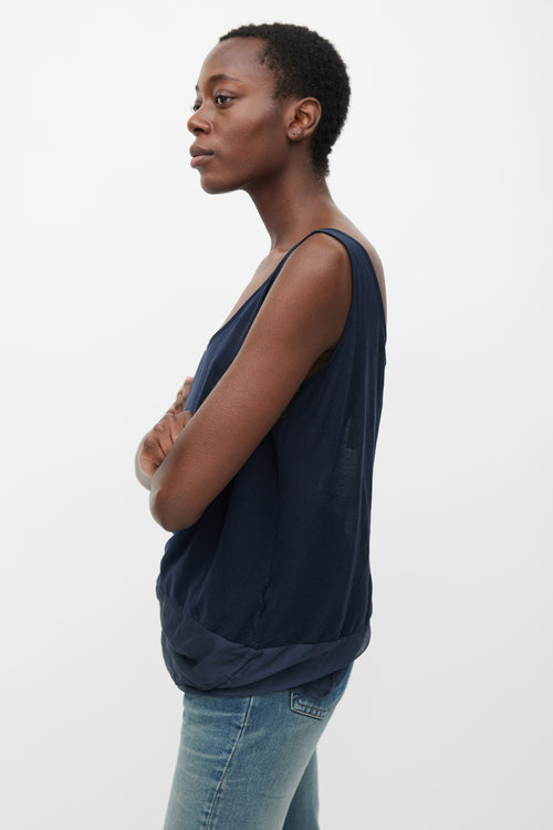 Dries Van Noten Navy Silk 
Cotton Layered Top