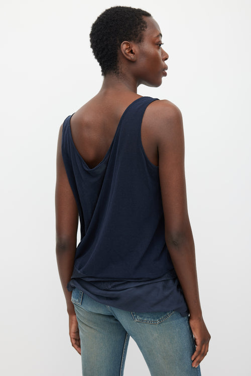 Dries Van Noten Navy Silk 
Cotton Layered Top