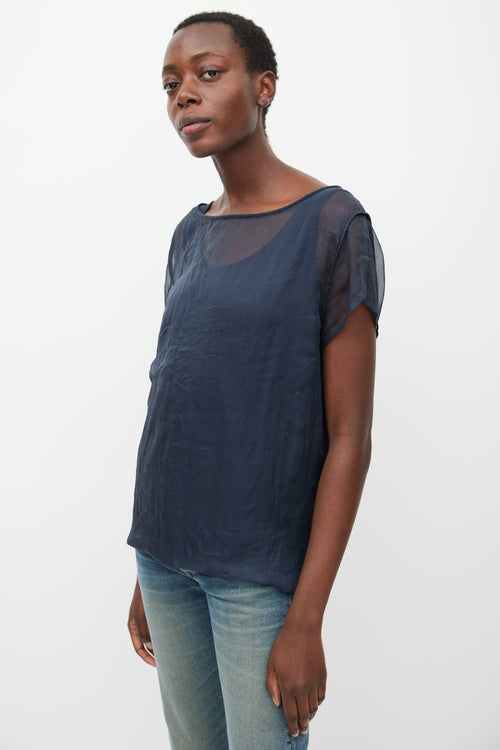 Dries Van Noten Navy Silk 
Cotton Layered Top