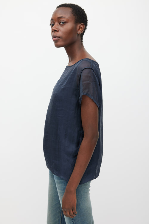 Dries Van Noten Navy Silk 
Cotton Layered Top