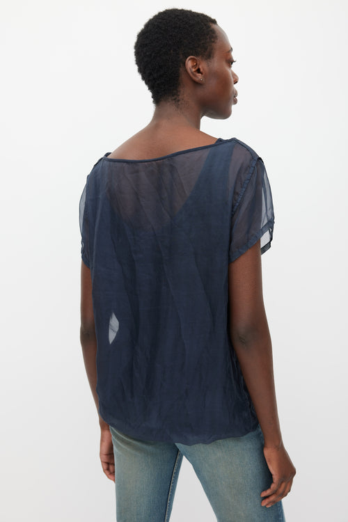 Dries Van Noten Navy Silk 
Cotton Layered Top