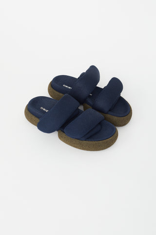 Dries Van Noten Navy Blue Mesh Padded Slides