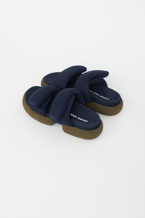 Dries Van Noten Navy Blue Mesh Padded Slides