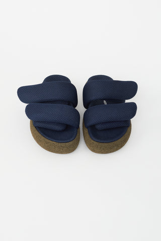 Dries Van Noten Navy Blue Mesh Padded Slides